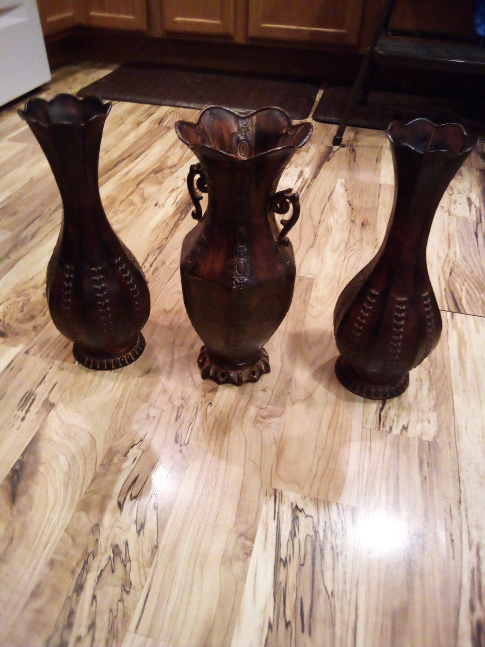 Decorative Brown Metal Accent Vases - Set of 3